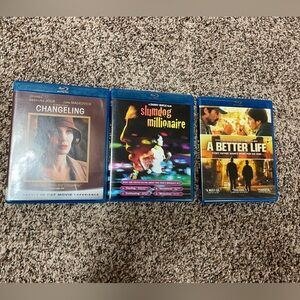3pack of Blu-ray DVDs. Like new. Changing, Slumdog Millionaire, A Better Life.